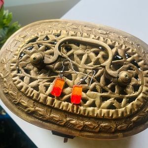 Glass earrings orange and red